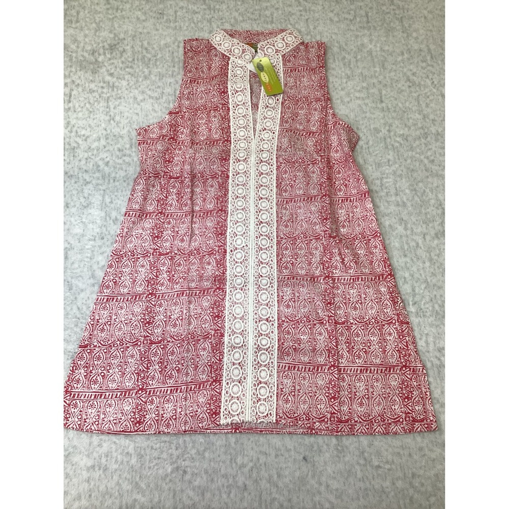 Rockflowerpaper Christina Pink Sleeveless Tunic Cotton Lace Trim Medium NEW